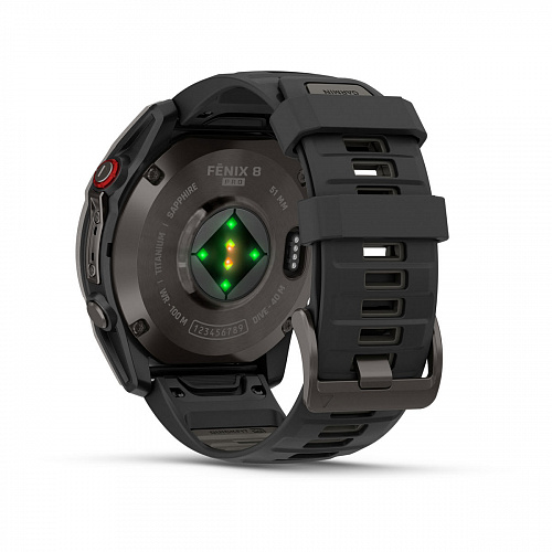 fenix 8 Pro - 51 мм, AMOLED, Sapphire, DLC, угольно-серый, черный силиконовый ремешок fenix 8 Pro - 51 мм, AMOLED, Sapphire, DLC, угольно-серый, черный силиконовый ремешок