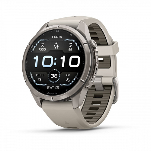fenix 9 Pro - 43 мм, титановый, туманно-серый/темный песчаник силиконовый ремешок fenix 9 Pro - 43 мм, титановый, туманно-серый/темный песчаник силиконовый ремешок