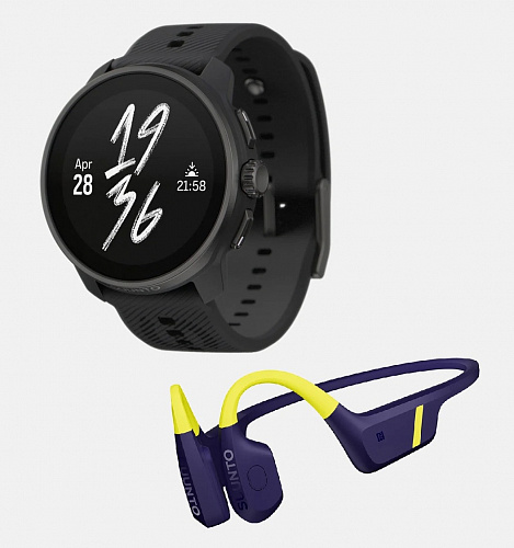 Комплект часы Suunto Race S All Black, черные и наушники Suunto Lime Blue