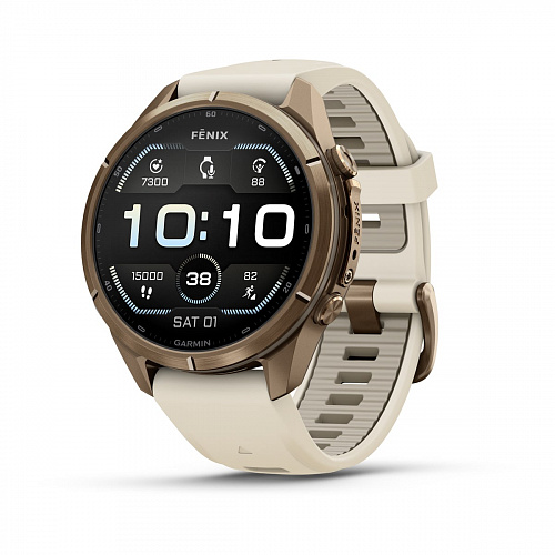 fenix 9 Pro - 43 мм, титановый цвета "осеннее золото", кремово-серый силиконовый ремешок