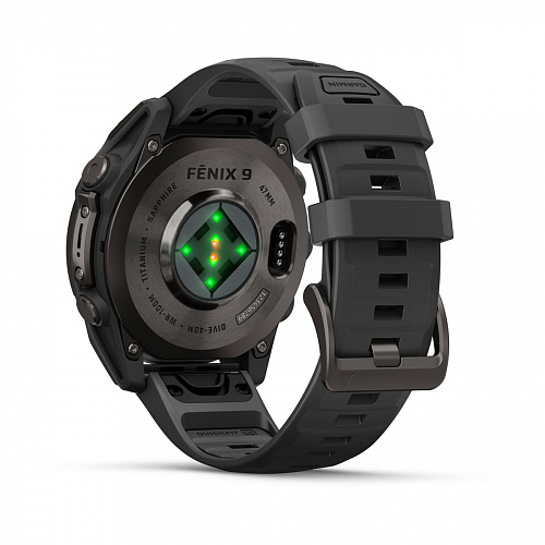 fenix 9 - 47 мм, титановый, угольно-серый DLC, черный силиконовый ремешок