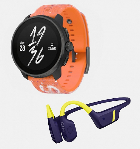 Комплект часы SuuntoRace S Power Orange, оранжевые и наушники Suunto Lime Blue