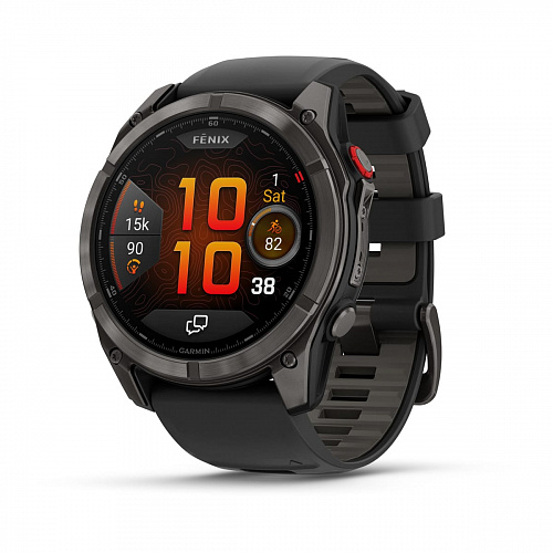 fenix 8 Pro - 51 мм, AMOLED, Sapphire, DLC, угольно-серый, черный силиконовый ремешок fenix 8 Pro - 51 мм, AMOLED, Sapphire, DLC, угольно-серый, черный силиконовый ремешок