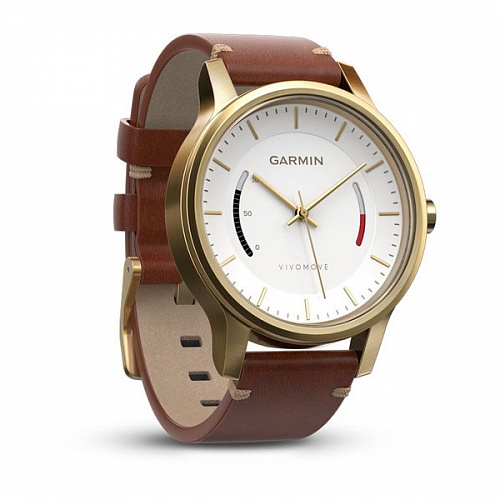 Часы Garmin Vivomove Premium Золотые с кожаным ремешком